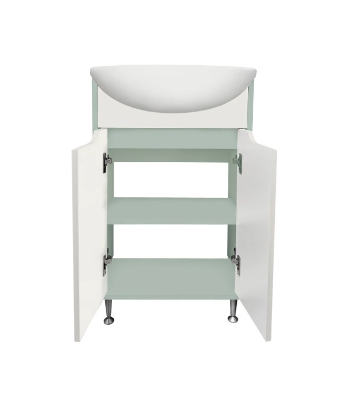 Тумба напольная Runo Эконова с раковиной Уют 50, 2 двери, бирюзово-белый