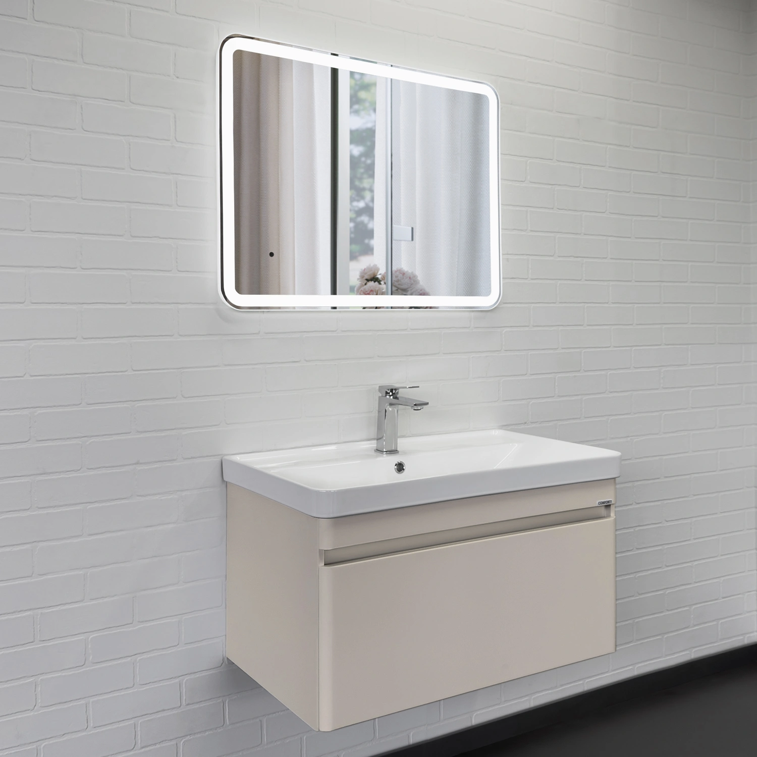 Тумба подвесная Comforty Енисей-80П серый шёлк с раковиной 4480 от магазина Vanna-Vanna.ru!