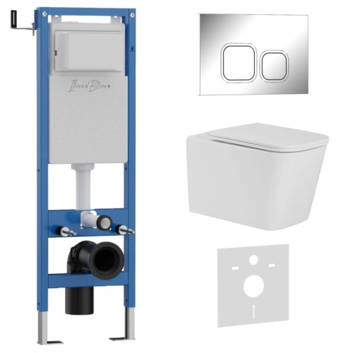 Комплект 3в1 IBERICA BLANCA инсталляция SILENCIO MINI, унитаз TOLEDO ALTO белый, кнопка смыва ESTI-Q хром глянцевый (IB.001M.TLA.234.833)