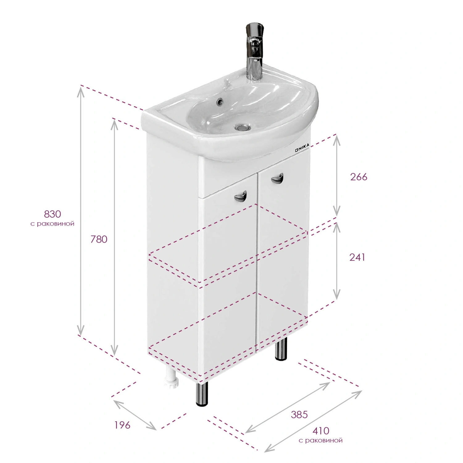 Тумба с раковиной Onika Азов 40.10 напольная, белая от магазина Vanna-Vanna.ru!