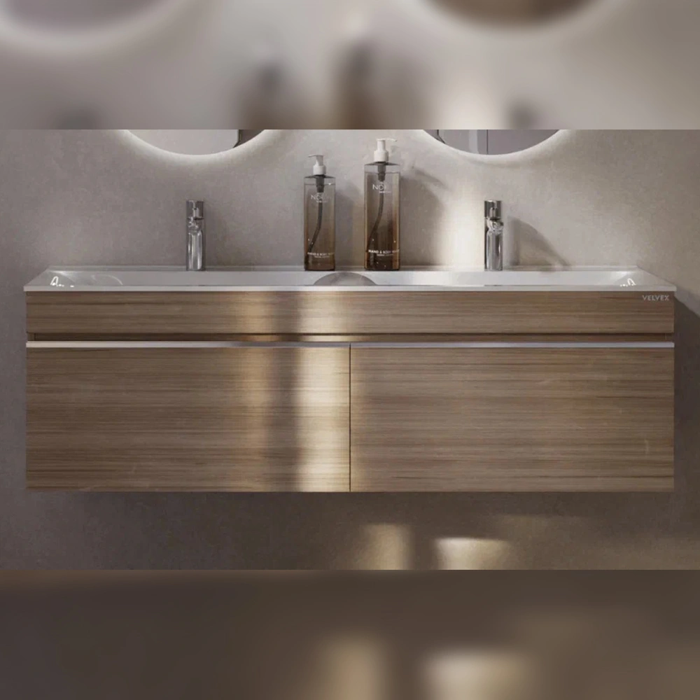 Тумба с раковиной подвесная Velvex Pulsus tp.PUL.PUL.140.2Y дуб сонома, 140 см от магазина Vanna-Vanna.ru!