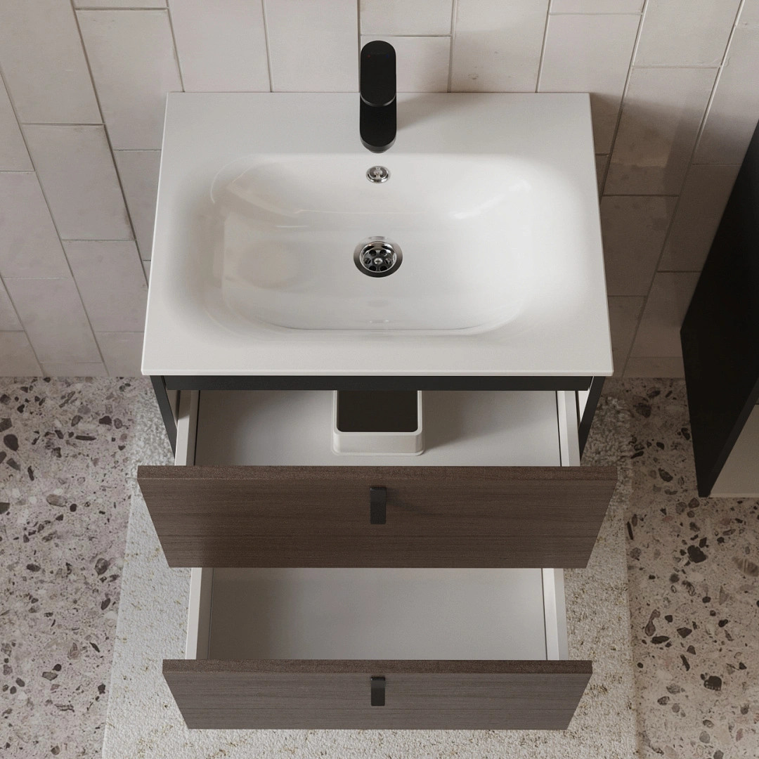 Тумба с раковиной подвесная (60 см) Terminus Kontur KON10602200001O, венге/графит от магазина Vanna-Vanna.ru!