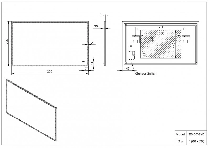 Зеркало Esbano ES-2632YD 120x70х7 от магазина Vanna-Vanna.ru!