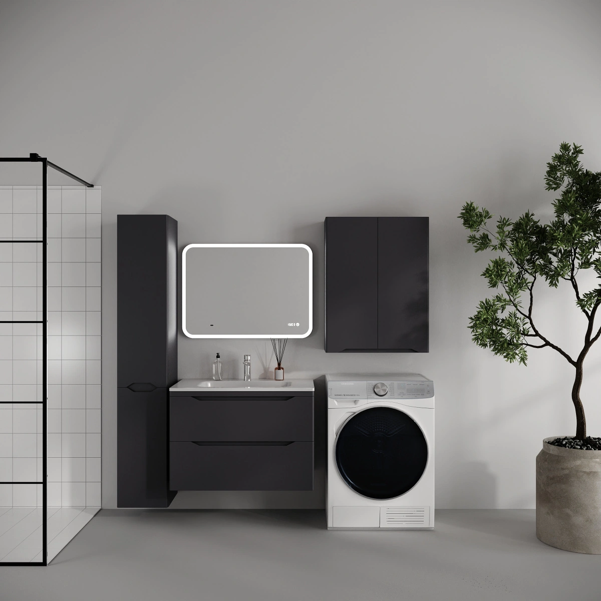 Тумба подвесная Style Line Марелла 80 (2 ящ.) антискрейтч графит матовый с раковиной Марелла Люкс 800х400 от магазина Vanna-Vanna.ru!