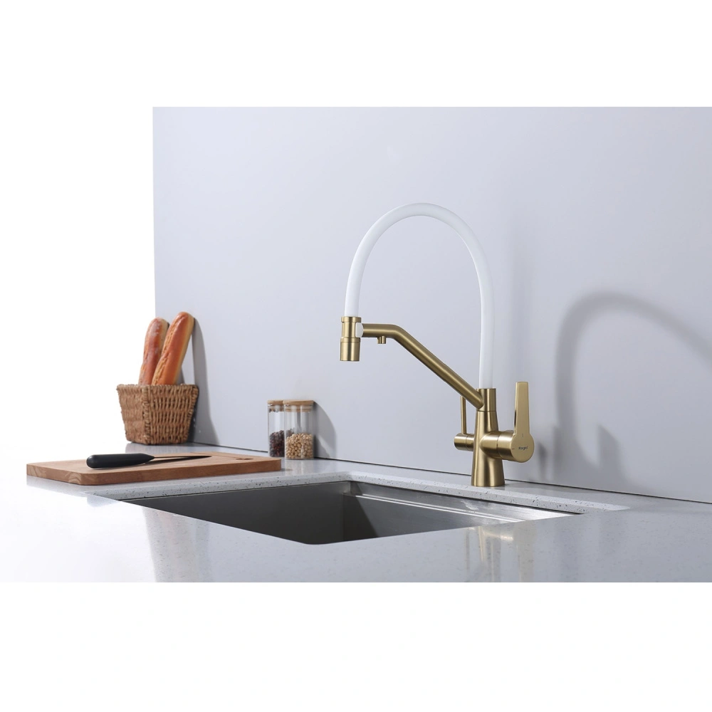 Смеситель для кухни с подключением фильтра Raglo R80.62.03, золотой сатин от магазина Vanna-Vanna.ru!