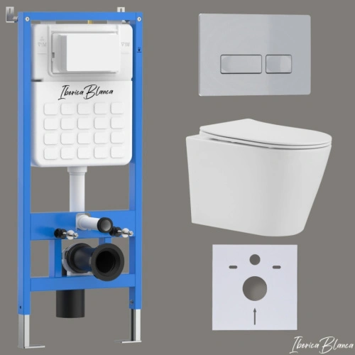 Комплект 3в1 IBERICA BLANCA инсталляция SILENCIO, унитаз BURGOS ALTO белый, кнопка смыва ESTI-R хром матовый (IB001.BRA.234.214) от магазина Vanna-Vanna.ru!