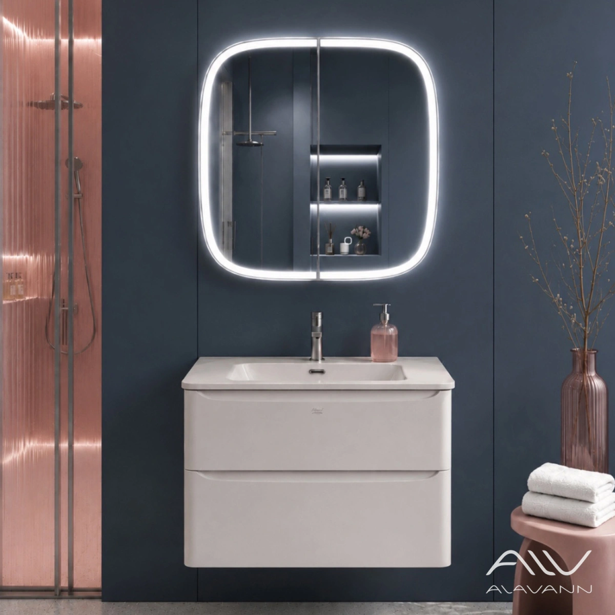 Зеркало-шкаф Alavann Rado Vizazh 80x80 с приближением, подсветкой, сенсорное, белый от магазина Vanna-Vanna.ru!