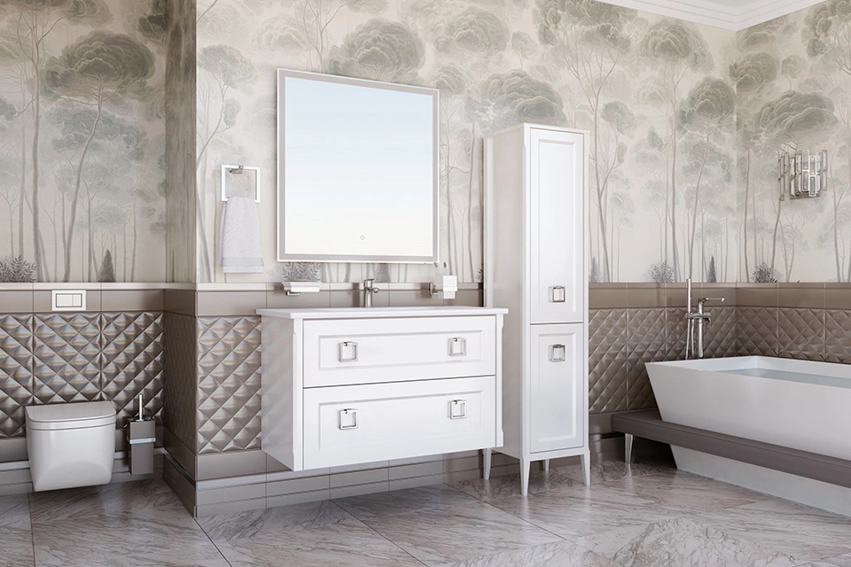 Пенал ASB Woodline Рома 40 R напольный, белый, ручки хром от магазина Vanna-Vanna.ru!