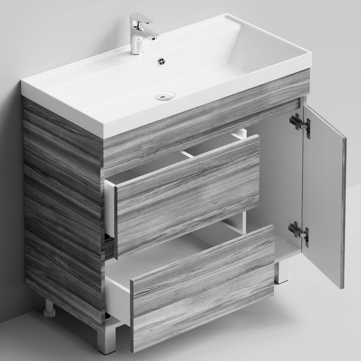 Тумба с раковиной Vod-ok Бест 90 правая дверь, напольная, Лиственница структурная контрастно-серая от магазина Vanna-Vanna.ru!