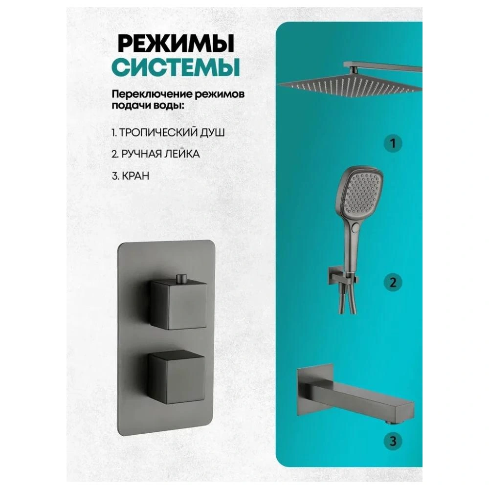 Душевая система встраиваемая Grocenberg GB5050BG, графит от магазина Vanna-Vanna.ru!