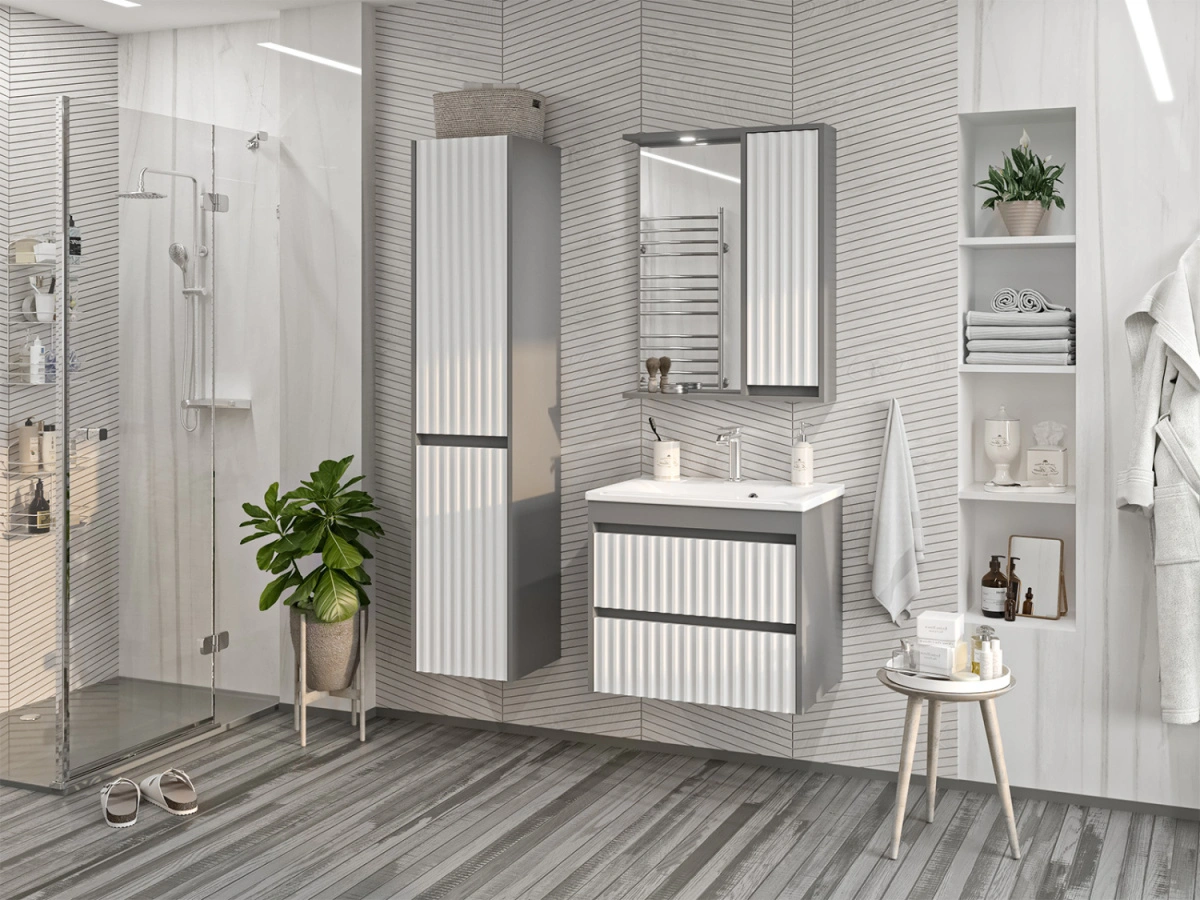 Зеркало со шкафчиком Brevita Balaton 65 R, белый/серый от магазина Vanna-Vanna.ru!
