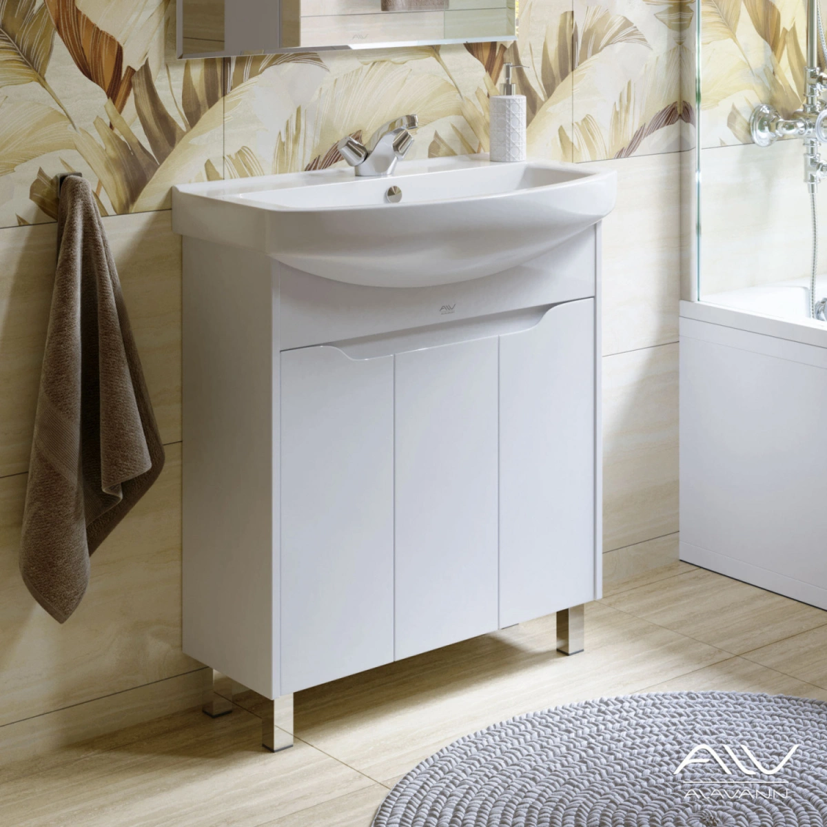 Мебель для ванной Alavann Crystal 75 комплект, напольный, белый от магазина Vanna-Vanna.ru!