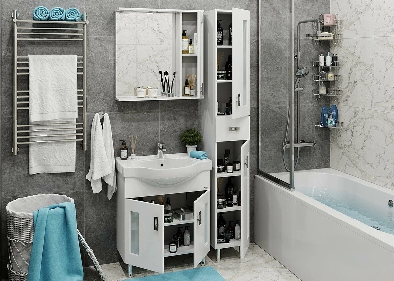 Зеркало со шкафчиком Onika Кристалл 67 R свет, белый от магазина Vanna-Vanna.ru!