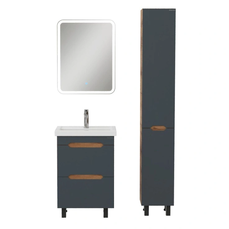 Тумба напольная Onika Айленд с раковиной Фостер 60 графит/дуб крафт золотой от магазина Vanna-Vanna.ru!