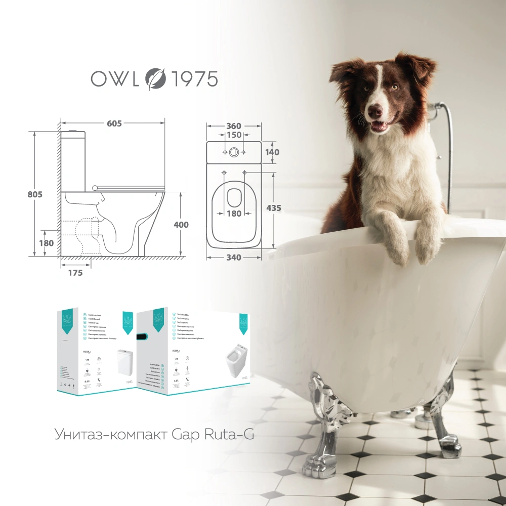 Унитаз Owl 1975 ИМTOWLT200901 Gap Ruta-G напольный, компакт, с микролифтом, торнадо, белый от магазина Vanna-Vanna.ru!
