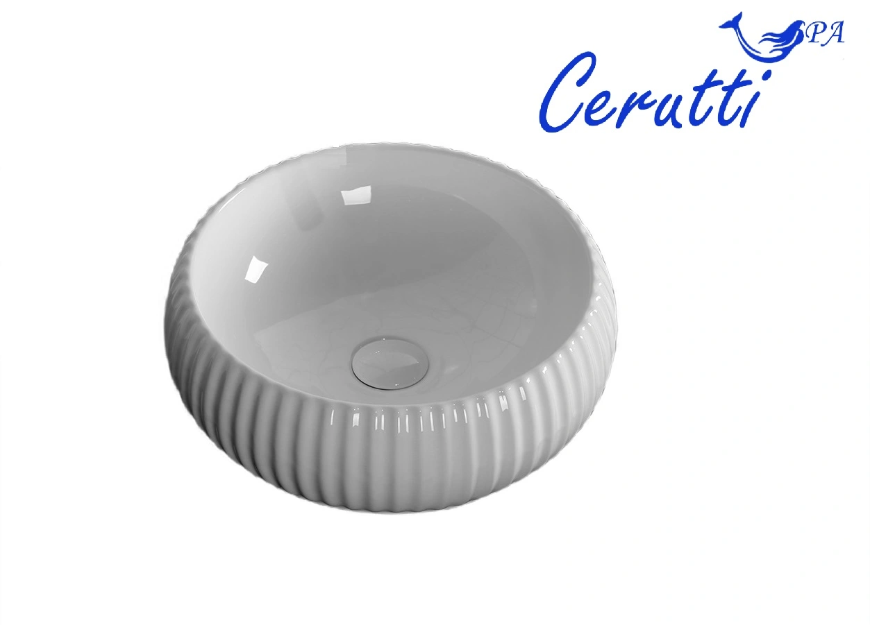Раковина Ceruttispa CR0007 накладная, белая, круглая, ребристая 405х405х130 от магазина Vanna-Vanna.ru!