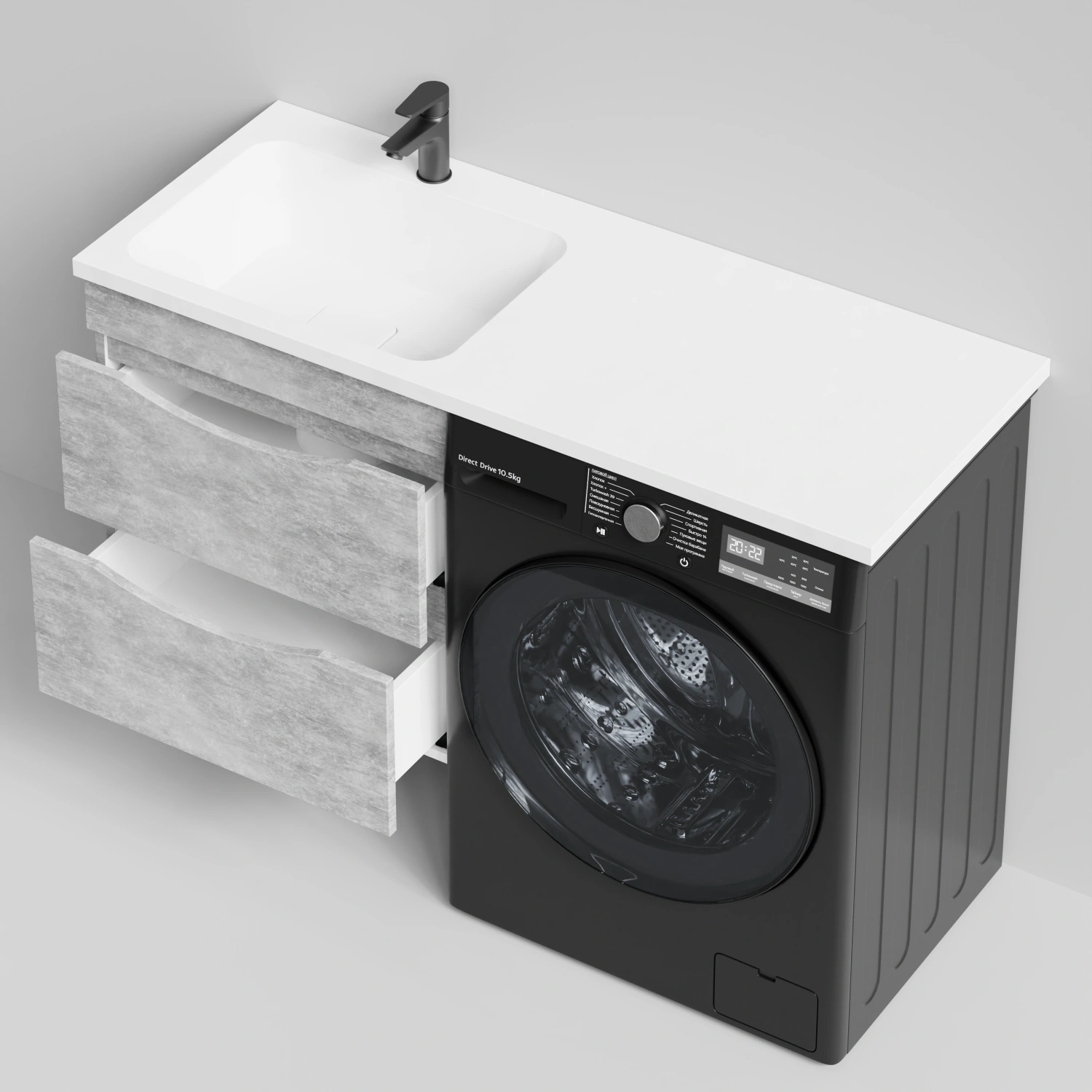 Тумба Vod-ok 58 с раковиной Смайл 120 подвесная, под стиральную машину, левая, Горный камень от магазина Vanna-Vanna.ru!