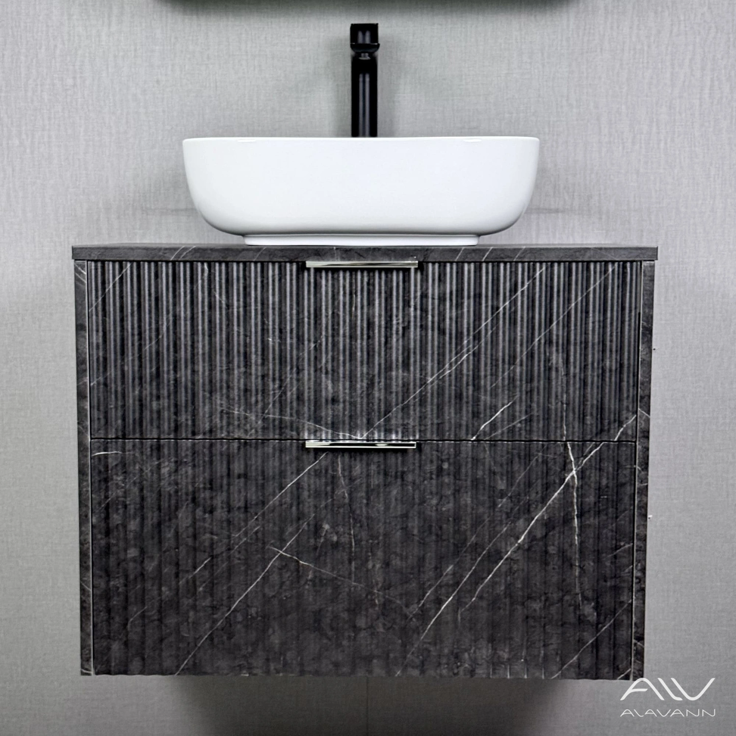 Тумба подвесная Alavann Anna 80 с раковиной Moduo 50 SQUARE, черный мрамор от магазина Vanna-Vanna.ru!