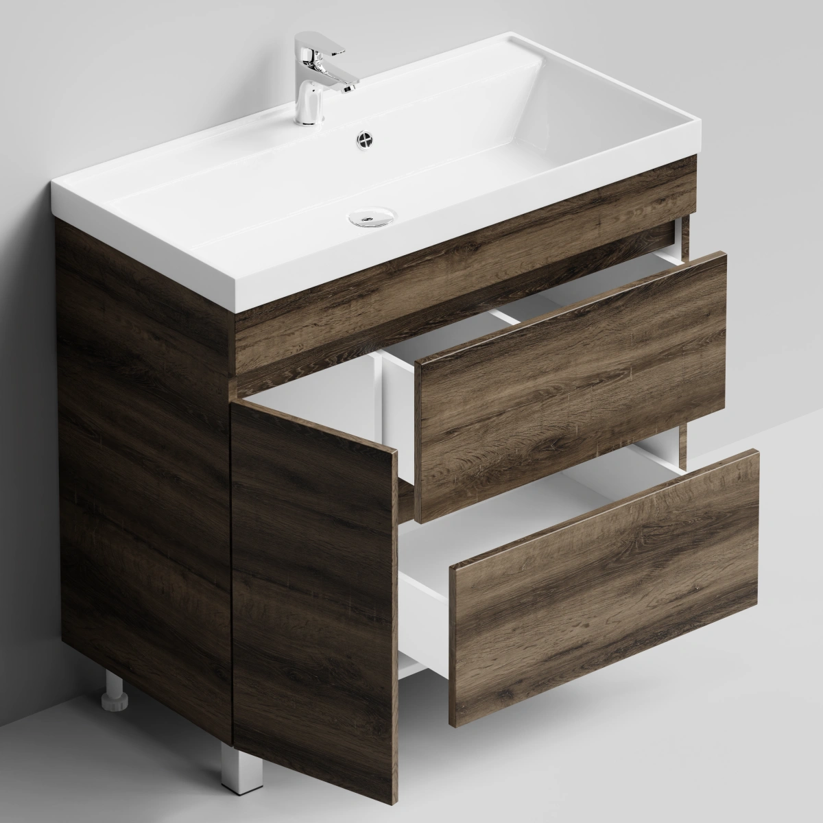 Тумба с раковиной Vod-ok Бест 90 левая дверь, напольная, Дуб крымский коричневый от магазина Vanna-Vanna.ru!