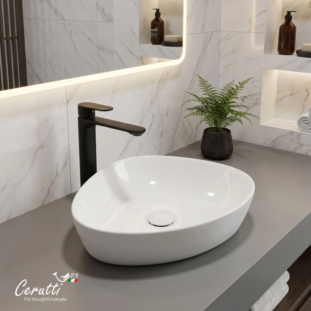Раковина Ceruttispa CR0021C накладная, белая, треугольная 500х400х160 от магазина Vanna-Vanna.ru!