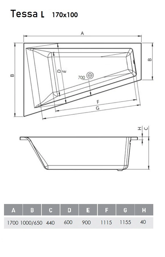 Ванна акриловая Vayer Tessa L 170х100 от магазина Vanna-Vanna.ru!