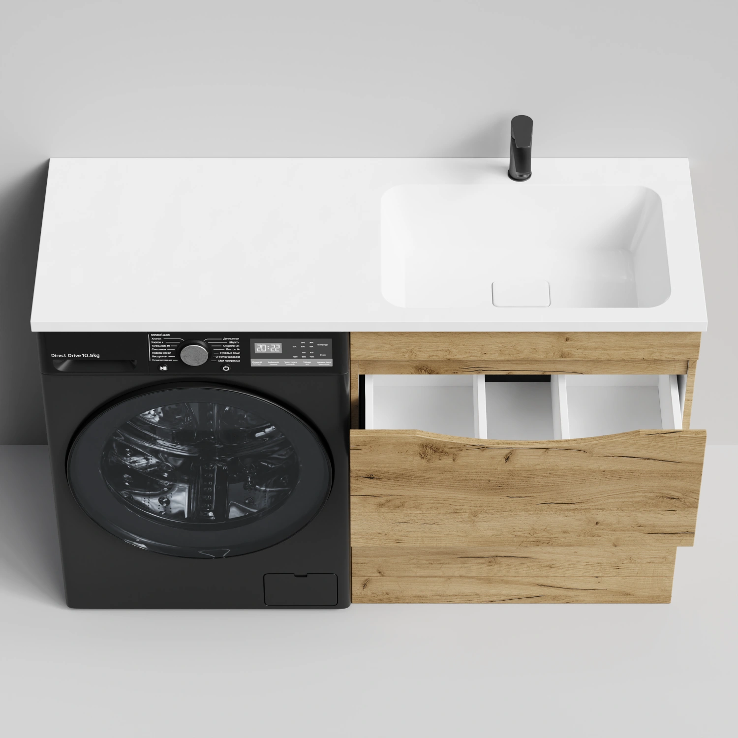 Тумба Vod-ok 68 с раковиной Смайл 130 напольная, под стиральную машину, правая, Дуб Тортуга от магазина Vanna-Vanna.ru!