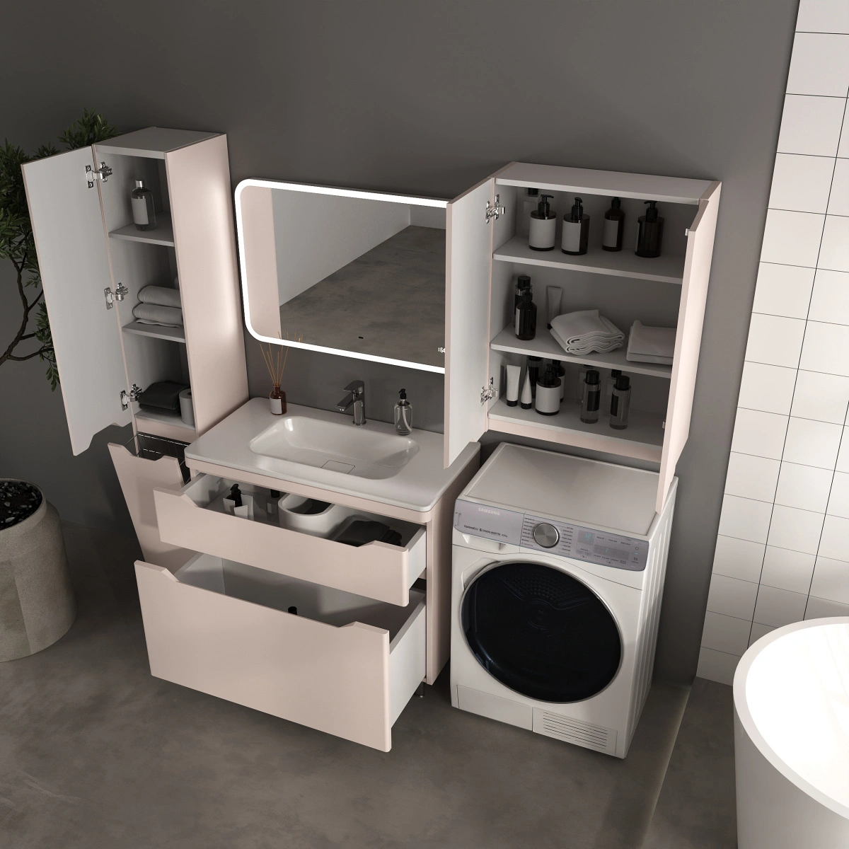 Тумба напольная Style Line Марелла 90 (2 ящ.) антискрейтч карамель с раковиной Марелла Люкс 900х400 от магазина Vanna-Vanna.ru!