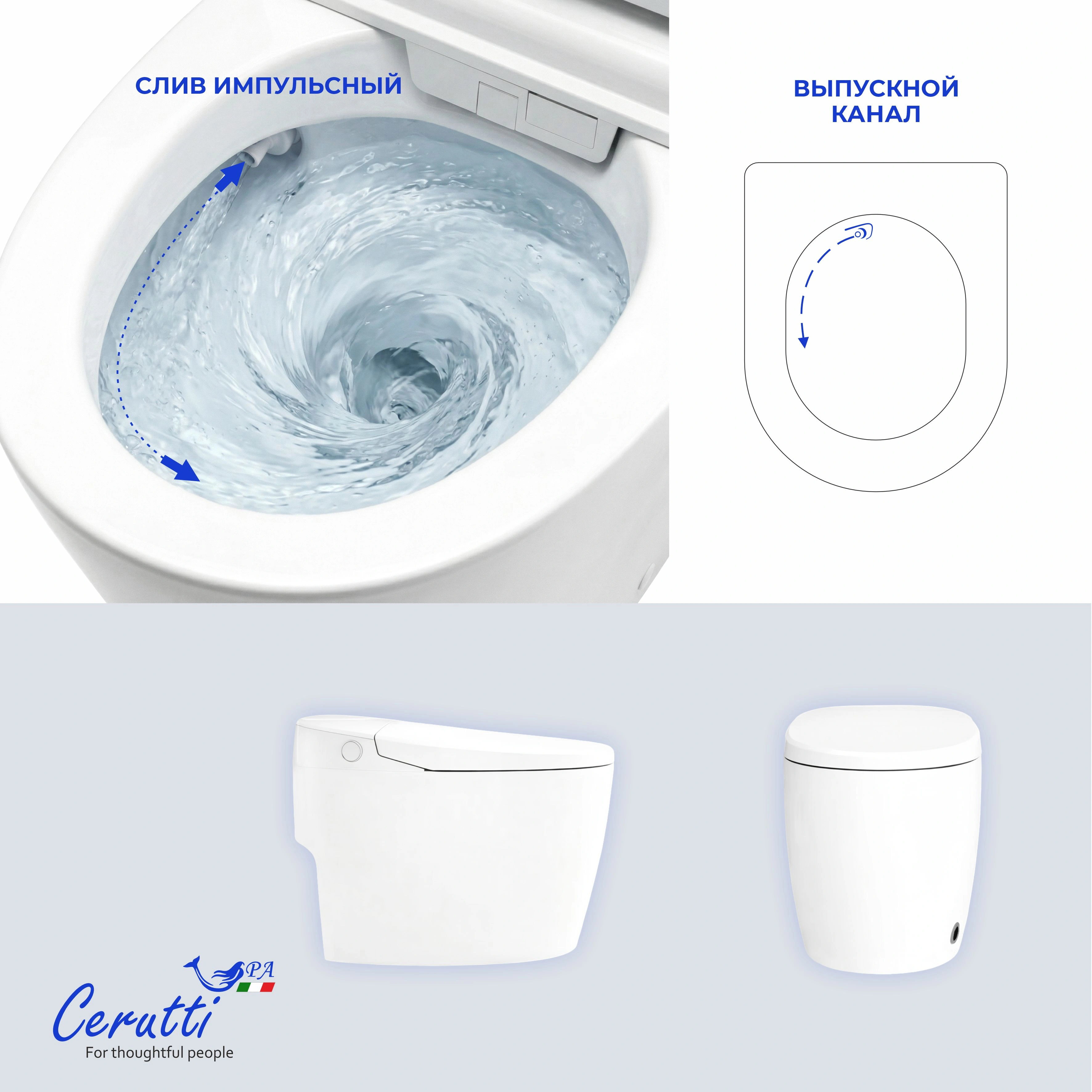 Унитаз Ceruttispa CLIO Smart CT12153 с дистанционным управлением (680x410x480), напольный, белый от магазина Vanna-Vanna.ru!