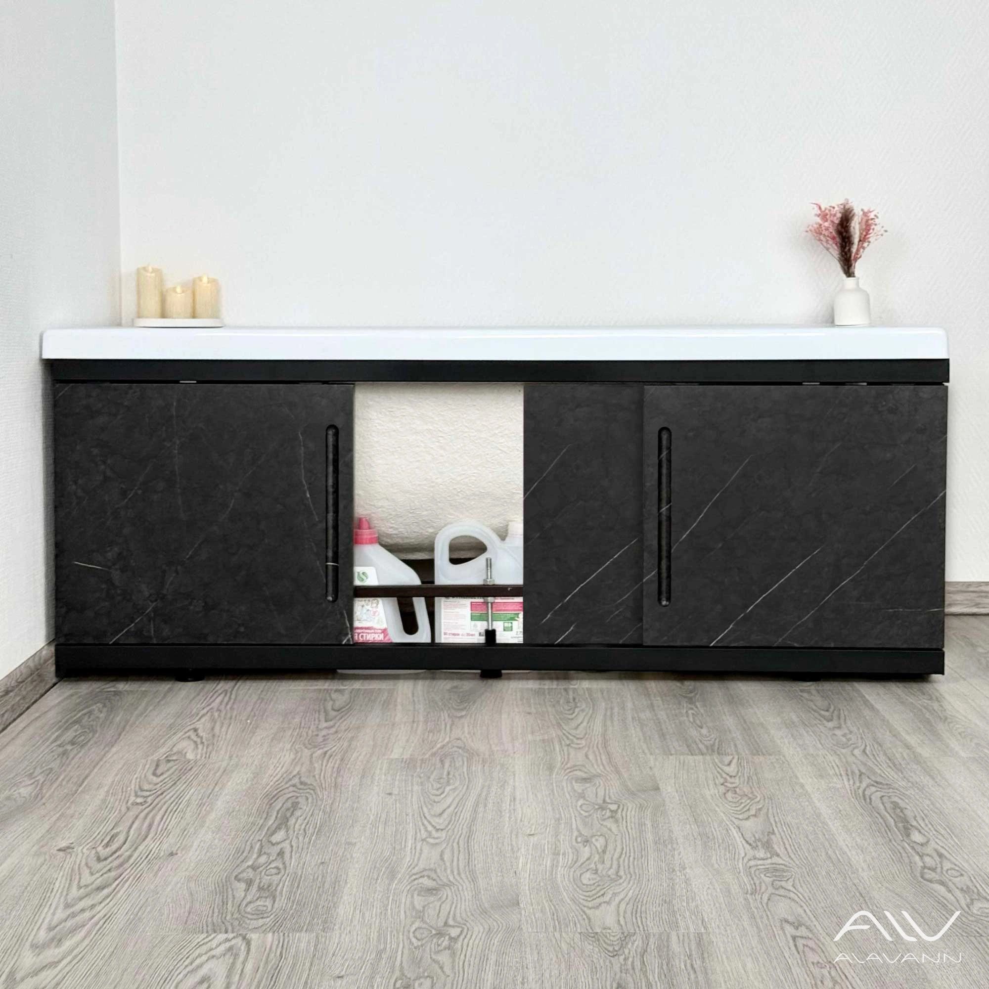 Экран под ванну Alavann Alt Black 150 черный мрамор, раздвижной  от магазина Vanna-Vanna.ru!