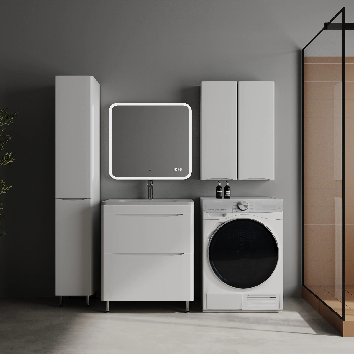 Шкаф-пенал Style Line Бергамо L с корзиной, антискрейтч белый глянец от магазина Vanna-Vanna.ru!