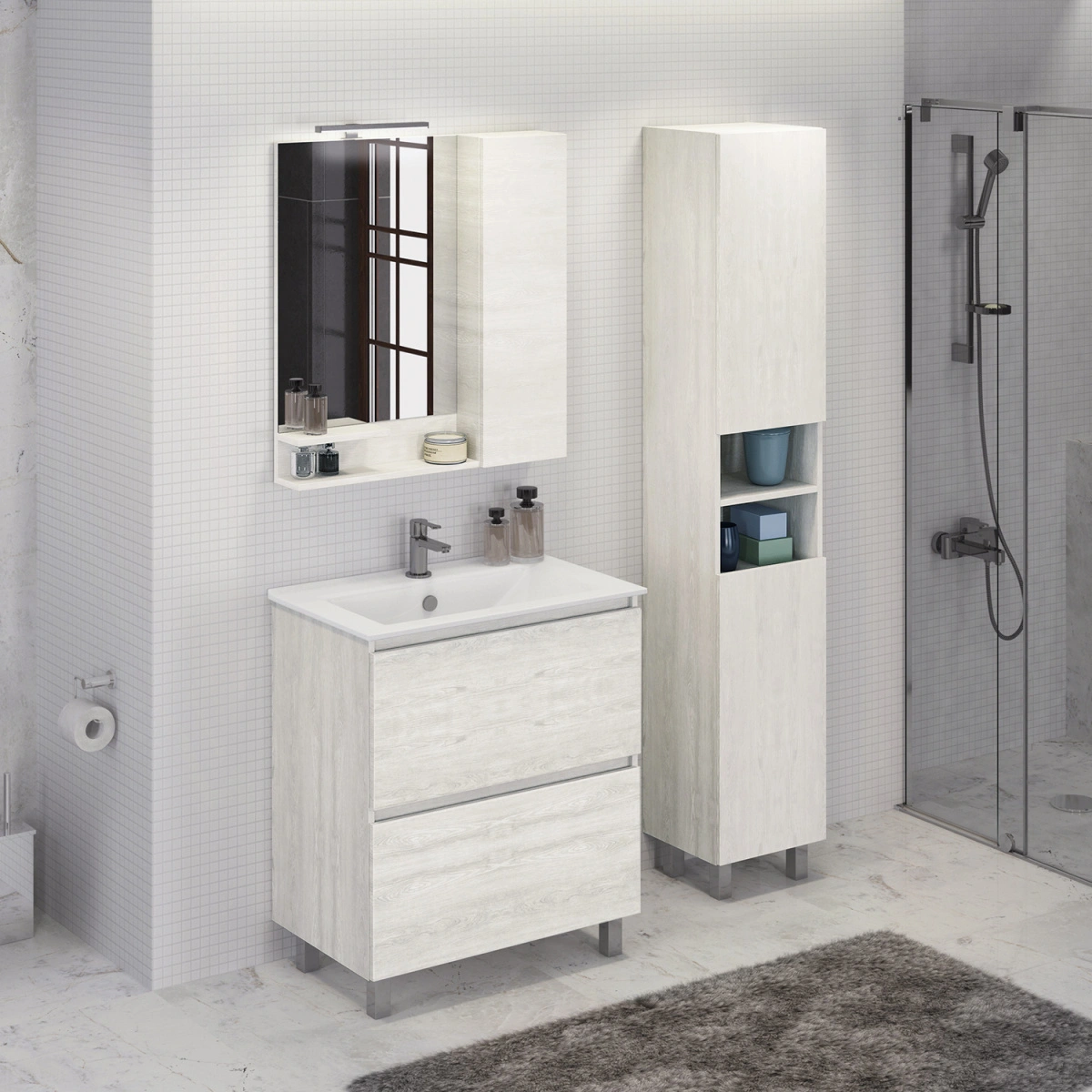 Тумба напольная Comforty Верона 75 дуб белый с раковиной Comforty 75Е от магазина Vanna-Vanna.ru!