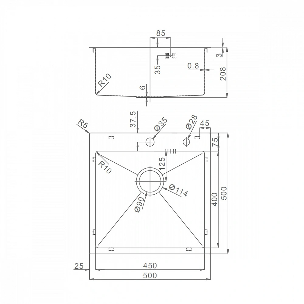 Кухонная мойка Raglo R700.5050.05, комплект, сатин