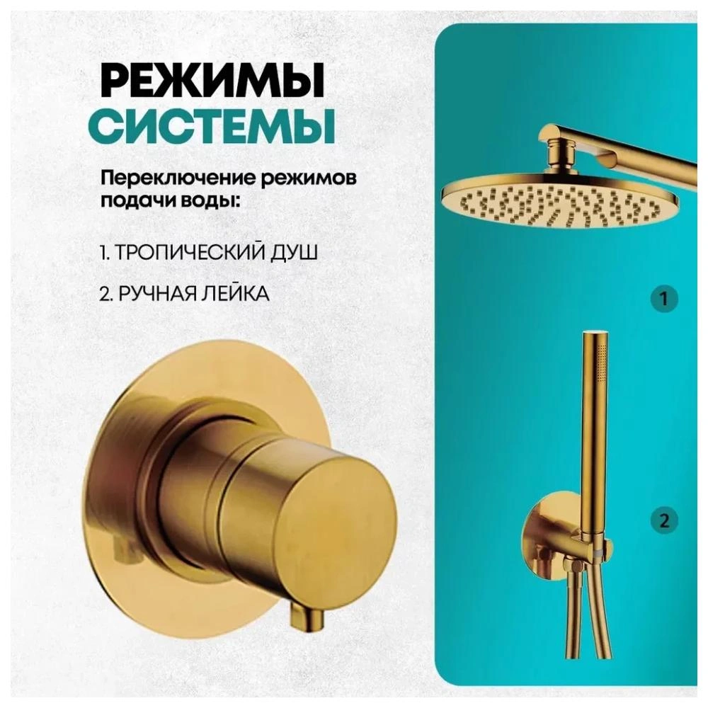 Душевая система встраиваемая (без излива) Grocenberg GB5090GL, брашированное золото от магазина Vanna-Vanna.ru!
