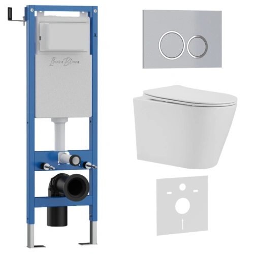 Комплект 3в1 IBERICA BLANCA инсталляция SILENCIO MINI, унитаз BURGOS ALTO белый, кнопка смыва ESTI-O хром матовый (IB.001M.BRA.234.824) от магазина Vanna-Vanna.ru!