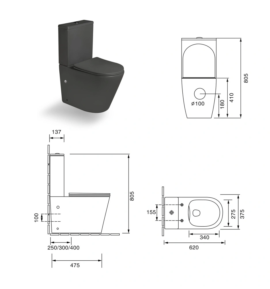Унитаз SantiLine SL-5014MG напольный, безободковый, черный матовый от магазина Vanna-Vanna.ru!