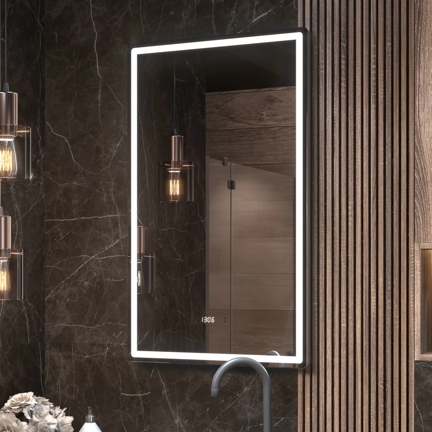 Зеркало Vigo Roberta Luxe 60 свет, сенсор, часы, антизапотевание от магазина Vanna-Vanna.ru!