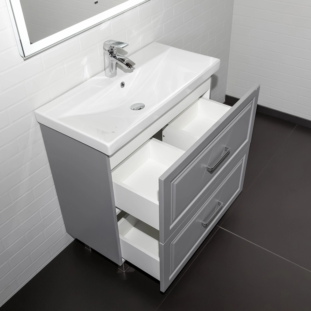 Тумба напольная Comforty Бросно-80Н2 альпийский иней с раковиной CF19696BX-80 от магазина Vanna-Vanna.ru!