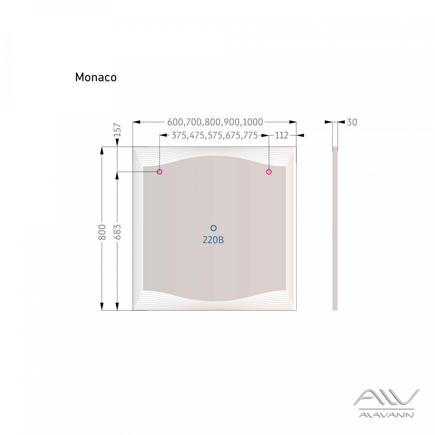 Зеркало Alavann Monaco 90 свет, ИК выключатель от магазина Vanna-Vanna.ru!