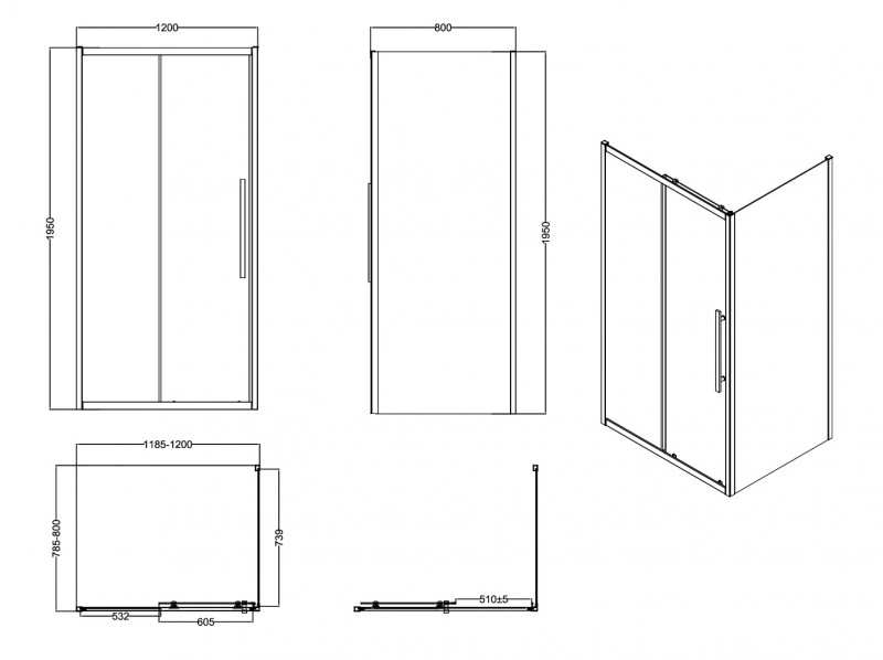 Душевой уголок ESBANO ESF-128PS-GM 120х80х195