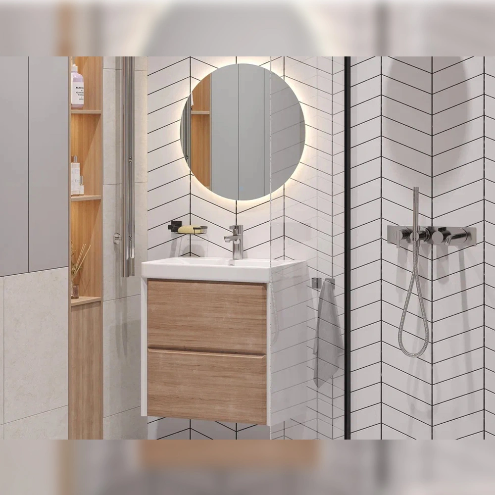 Тумба с раковиной подвесная Velvex Gesso tp.GES.9696.60.2Y белый матовый/дуб сонома, 60 см от магазина Vanna-Vanna.ru!