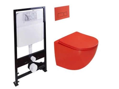 Унитаз подвесной SantiLine SL-5005T-MR+SL-01/MR с инсталляцией и кнопкой, красный матовый от магазина Vanna-Vanna.ru!