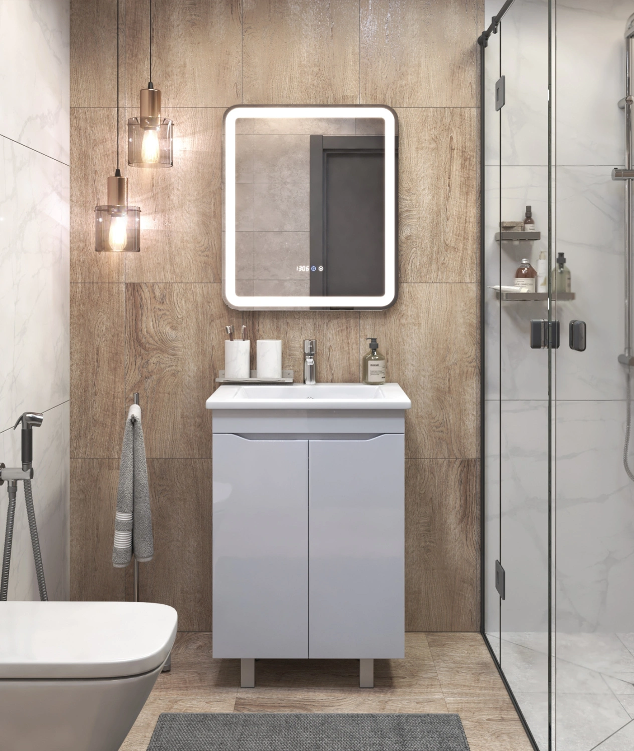 Тумба напольная Vigo Grani 600-2-0 с раковиной Элина 60, 2 двери, белый от магазина Vanna-Vanna.ru!