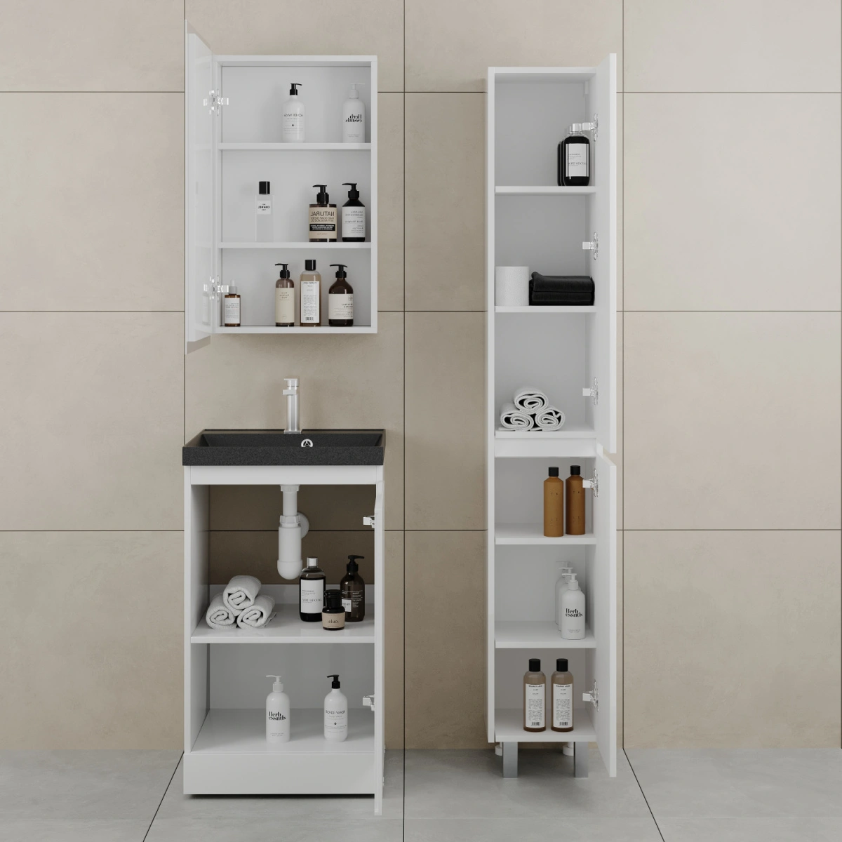 Тумба напольная Style Line Батлер 50 с раковиной Asti 50 антрацит,  антискрейтч белый глянец от магазина Vanna-Vanna.ru!