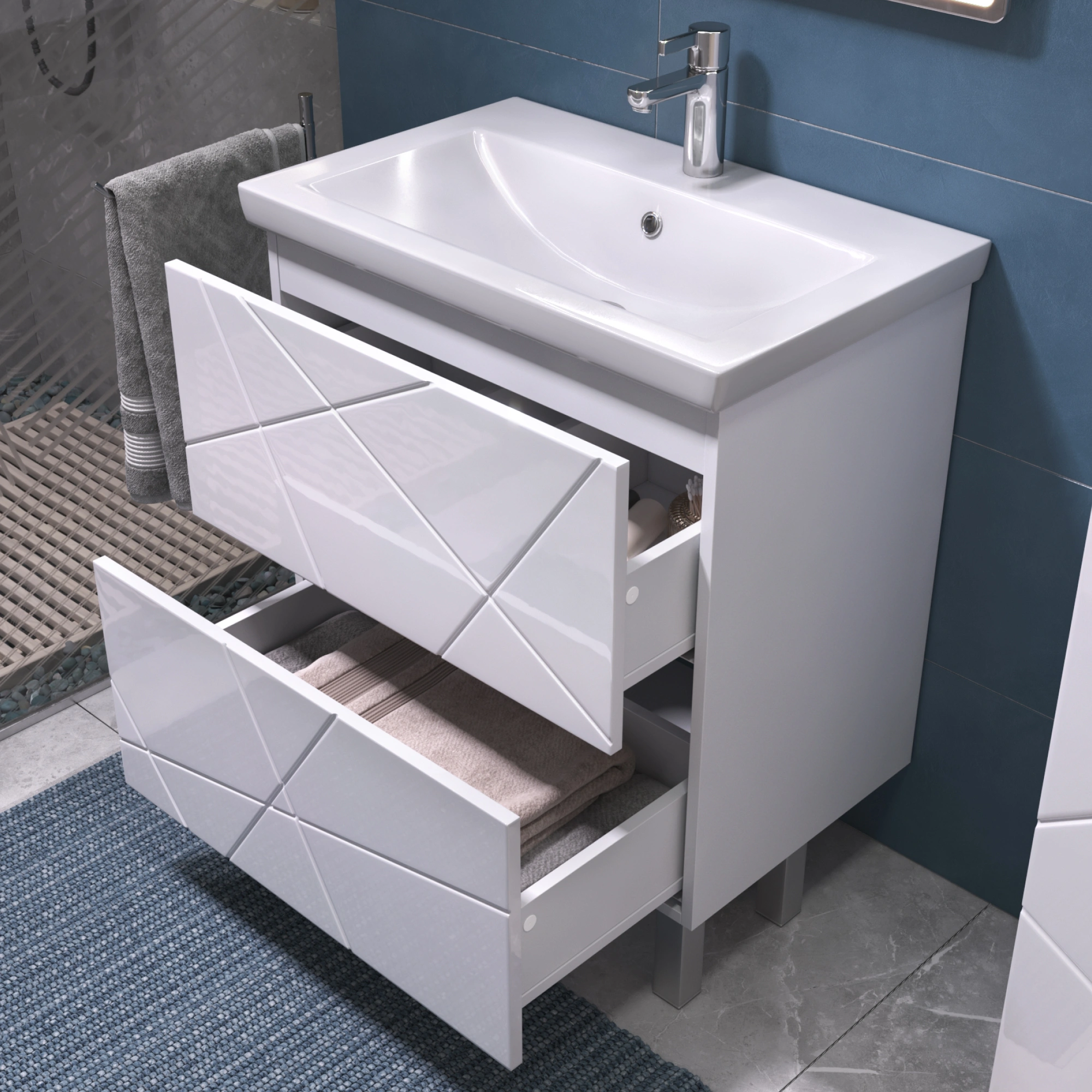 Тумба напольная Vigo Geometry 700-0-2 с раковиной Como 70, 2 ящика, белый от магазина Vanna-Vanna.ru!