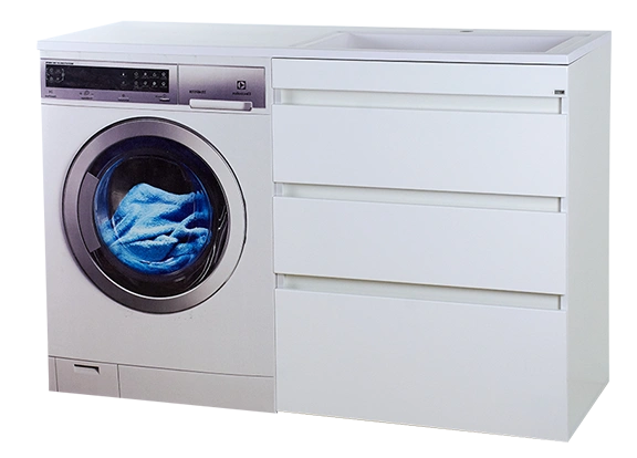 Тумба с раковиной Misty Фостер 70 с 3 ящиками, под стиральную машину, с раковиной Misty Гавана 130 L, белый