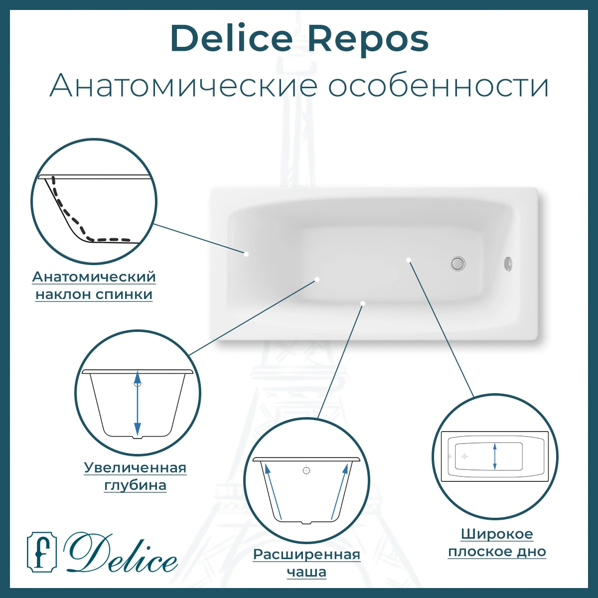 Ванна чугунная Delice Repos 150х70 DLR220507R с ручками от магазина Vanna-Vanna.ru!