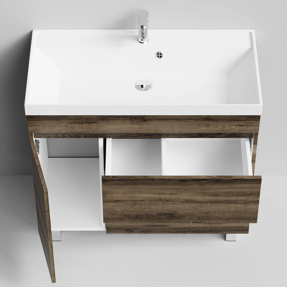 Тумба с раковиной Vod-ok Бест 90 левая дверь, напольная, Дуб крымский коричневый от магазина Vanna-Vanna.ru!