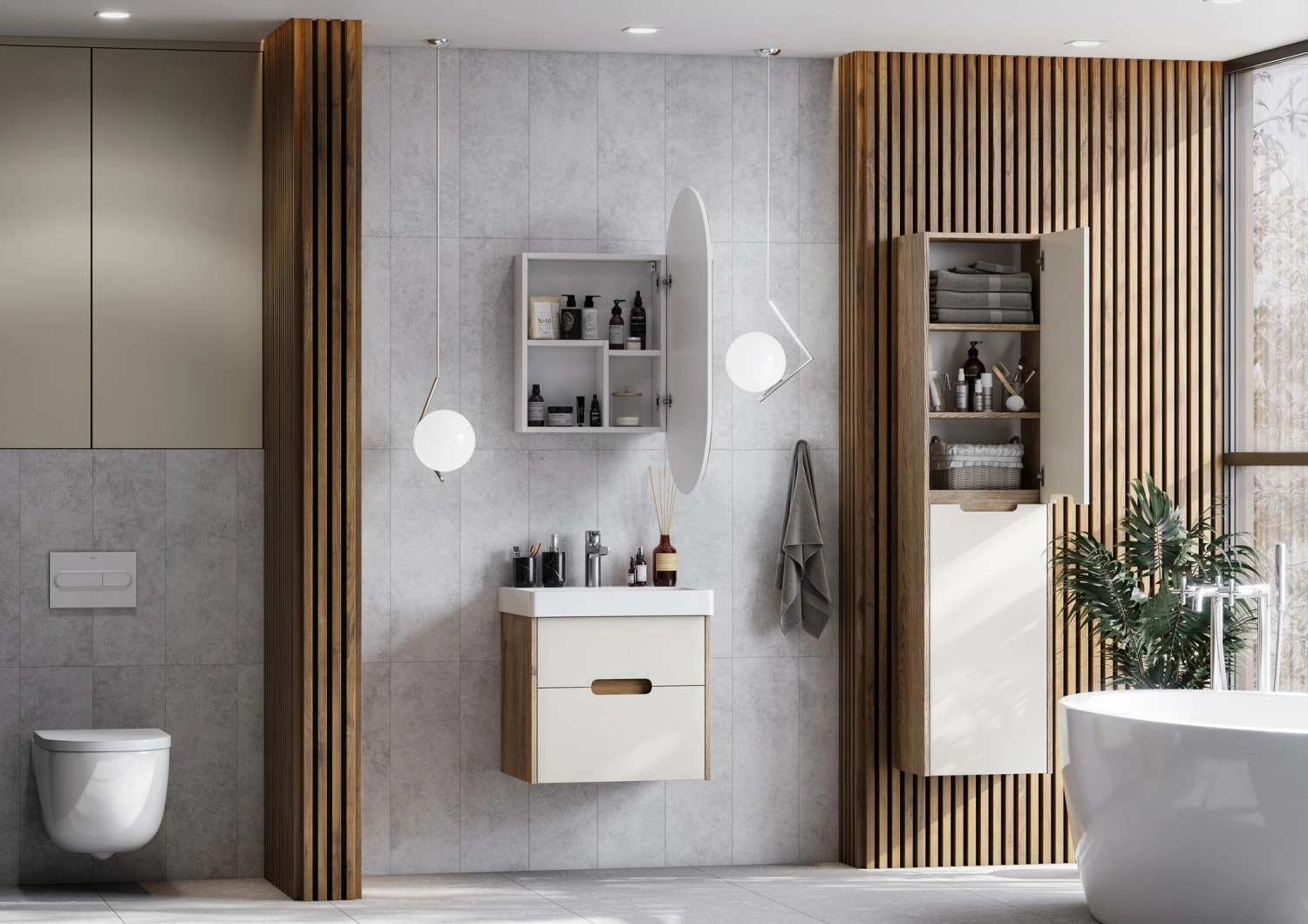 Тумба Aquaton Оливия 55 с раковиной Адриана 55 подвесная, 2 ящика, бежевый, дуб велл от магазина Vanna-Vanna.ru!