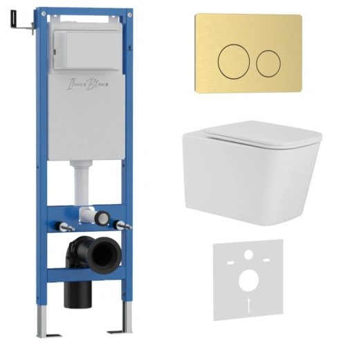 Комплект 3в1 IBERICA BLANCA инсталляция SILENCIO MINI, унитаз TOLEDO ALTO белый, кнопка смыва INOX-O золото матовое (IB.001M.TLA.231.815) от магазина Vanna-Vanna.ru!