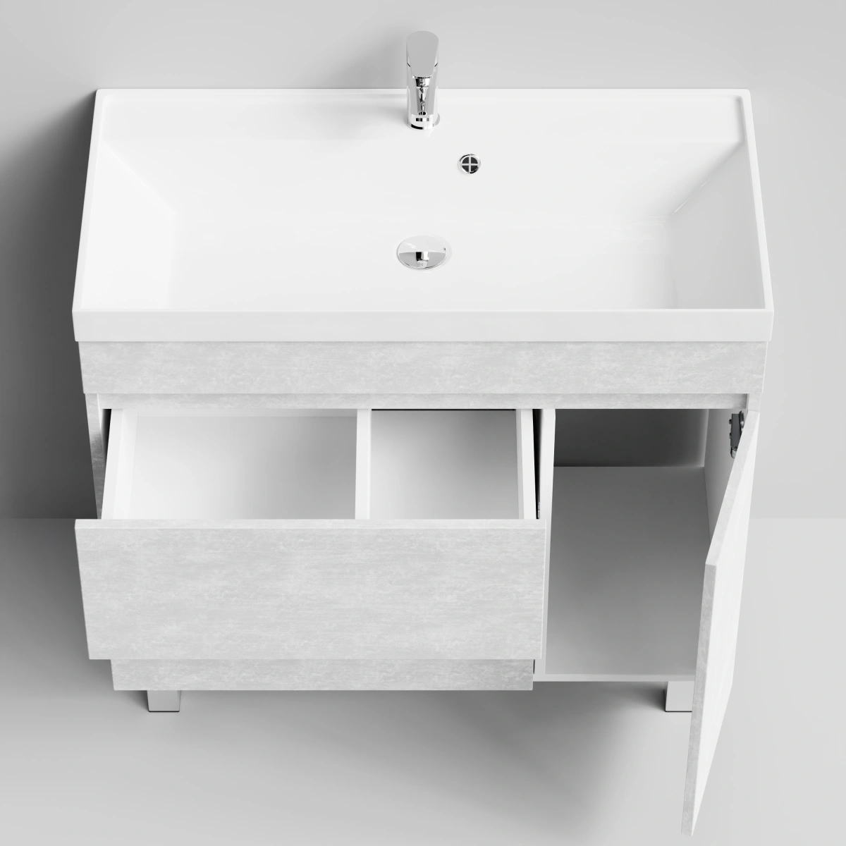 Тумба с раковиной Vod-ok Бест 90 правая дверь, напольная, Белый камень от магазина Vanna-Vanna.ru!